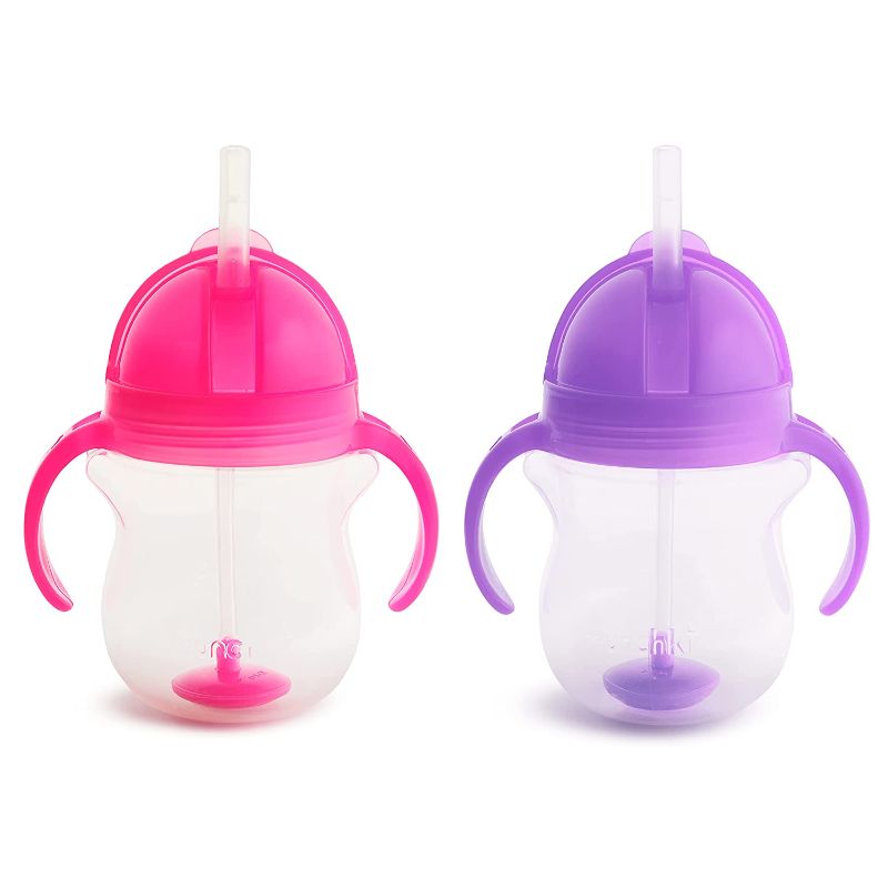 Photo 1 of Munchkin Any Angle Click Lock Weighted Straw Trainer Cup 7 Ounce Pink/PURPLE 2 Pack
