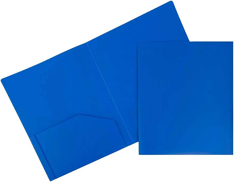 Photo 1 of JAM PAPER Heavy Duty Plastic 2 Pocket School Folders - Blue - 6/Pack
