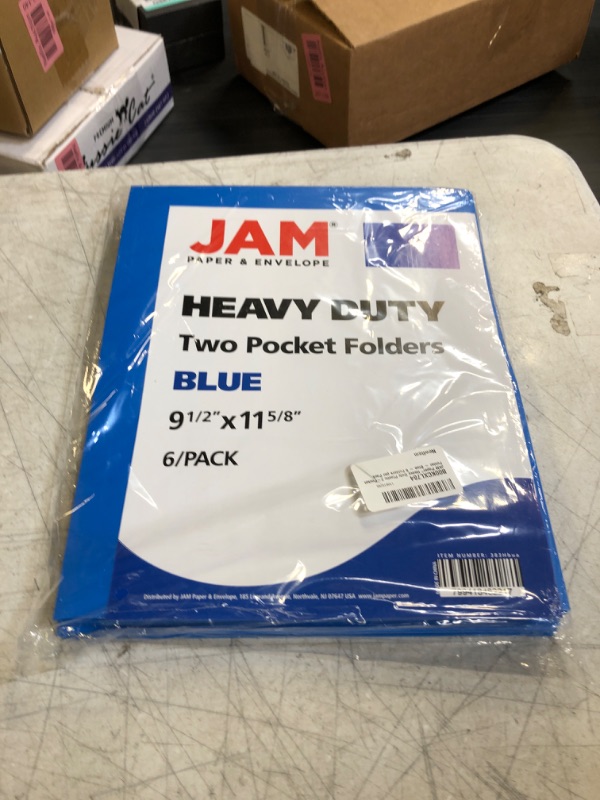 Photo 2 of JAM PAPER Heavy Duty Plastic 2 Pocket School Folders - Blue - 6/Pack
