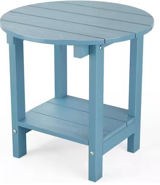 Photo 1 of 17-5/8 in. H Blue Round Plastic Outdoor Patio Side Table
