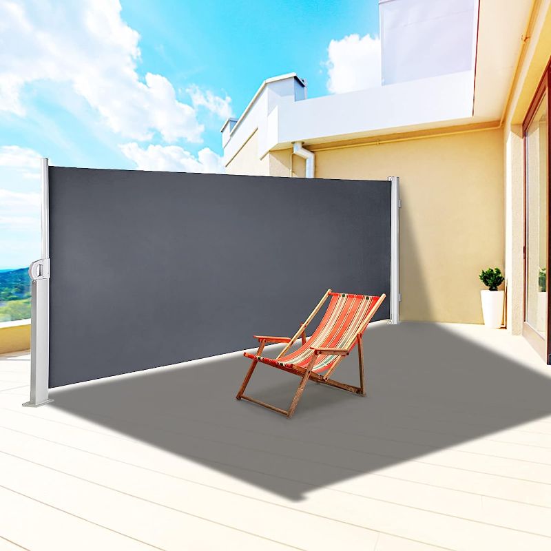 Photo 1 of 118" L x 71" H Side Awning Retractable Patio Awning Upgraded Outdoor Patio Retractable Side Awning Water&UV Resistant Sun Shade Wind Screen Privacy Divider w/Steel Pole for Garden, Balcony, Beige