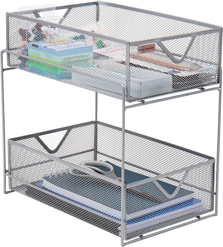 Photo 1 of Mind Reader 2 Tier Metal Mesh Storage Baskets Organizer, Home, Office, Kitchen, Bathroom, Silver
