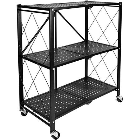 Photo 1 of HealSmart 3-Tier Heavy Duty Foldable Metal Rack Storage Shelving Unit with Wheels up to 750 Lbs Capacity