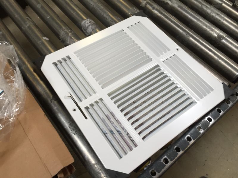 Photo 2 of 12"w X 12"h 4-Way AIR Supply Grille - Vent Cover & Diffuser - Flat Stamped Face - White [Outer Dimensions: 13.75"w X 13.75"h] Flat Stamped Steel 4 Way