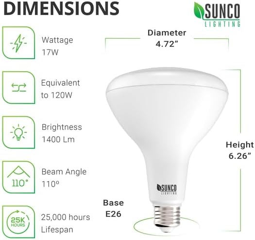 Photo 1 of Sunco BR40 Light Bulb, LED Indoor Flood Light, Dimmable, 5000K Daylight White (2PK) 