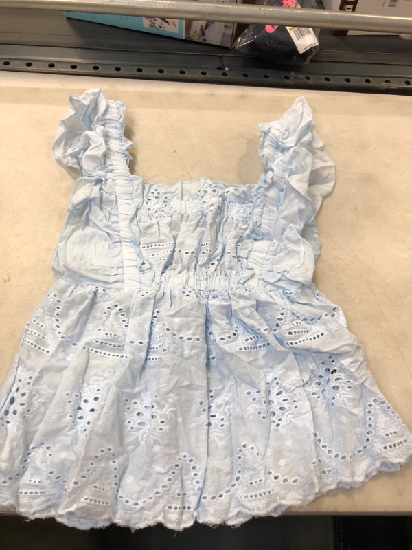 Photo 1 of  Women's Casual Frill Smocked Crop Cami Tank Shirred Strap Sleeveless Top BLUE  S