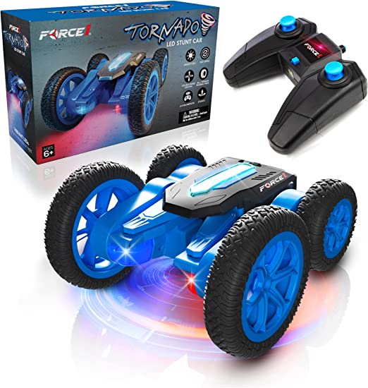 Photo 1 of Force1 Tornado LED Remote Control Car for Kids - Double Sided Fast RC Car, 4WD Off-Road Stunt Car with 360 Flips, All Terrain Tires, LEDs, RC Crawler Rechargeable Toy Car Battery, Easy Kids Car Remote
