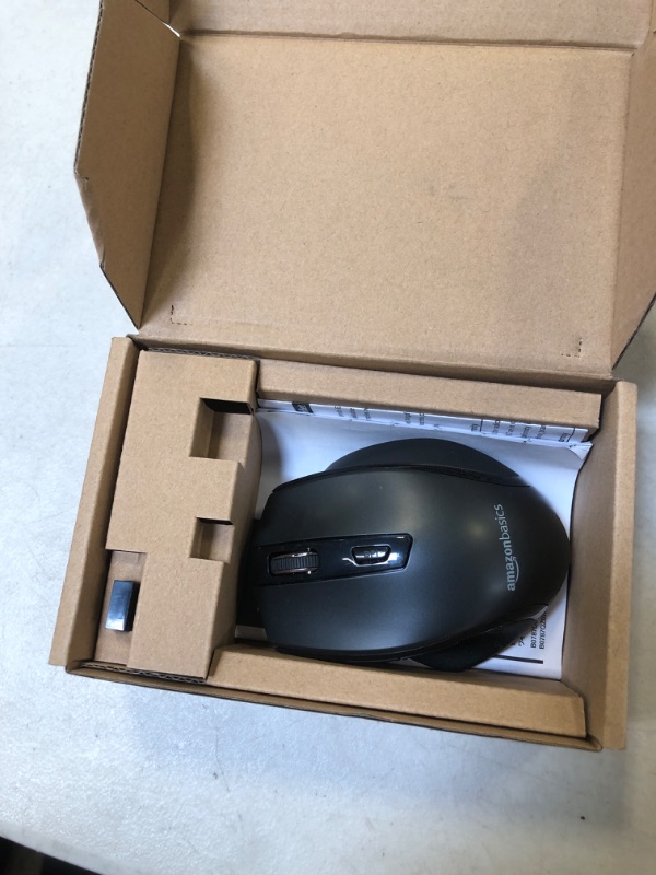 Photo 2 of Amazon Basics Ergonomic Wireless PC Mouse - DPI adjustable - Black Black Mouse