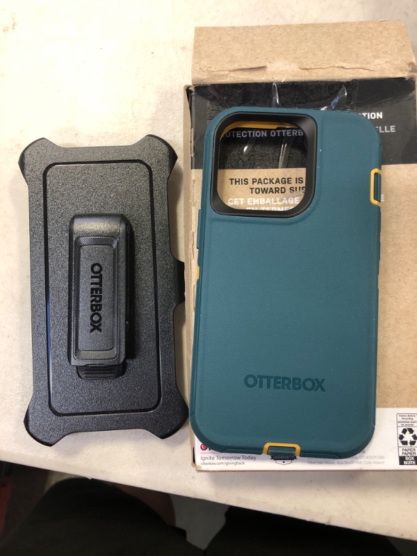 Photo 2 of OtterBox iPhone 13 Pro (ONLY) Defender Series Case - HUNTER GREEN, rugged & durable, with port protection, includes holster clip kickstand
