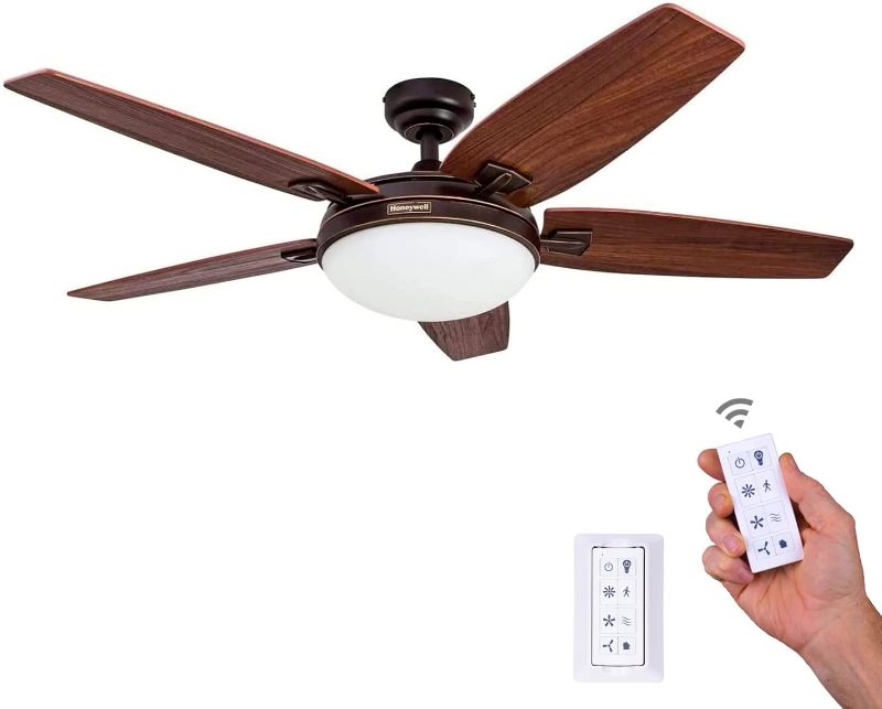 Photo 1 of Honeywell Ceiling Fans Carmel, 48 Inch Contemporary Indoor LED Ceiling Fan with Light, Remote Control, Dual Mounting Options, Dual Finish Blades, Reversible Motor - 50197-01 (Bronze)
