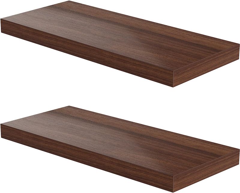 Photo 1 of JPND Floating Shelf, Set of 2 Wall Shelf, 36 in W x 12.75 in D x 2 in H Wooden Floating Wall Shelf with Invisible Brackets for Living Room/Bedroom/Bathroom/Kitchen Storage and Decor, Red Brown
