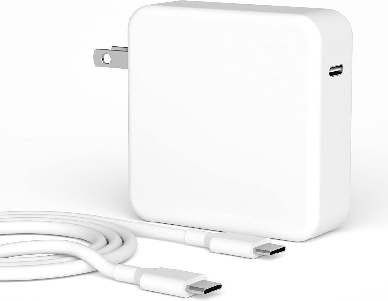 Photo 1 of 61W C to C (USB C) Power Cord Adapter Laptop Charger Replacement for Mac Book Pro 13 Inch/12 Inch,Compatible with MacBook/Air/iPad Pro/Type C Laptop, Included 6.6ft USB-C to USB-C Charge Cable
