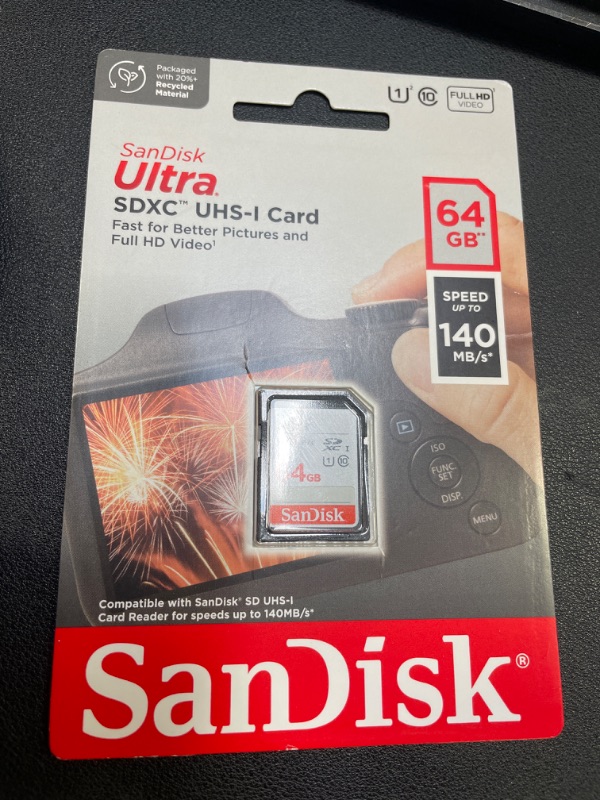 Photo 2 of SanDisk 64GB Ultra SDXC UHS-I Memory Card - Up to 140MB/s, C10, U1, Full HD, SD Card - SDSDUNB-064G-GN6IN Memory Card Only 64GB