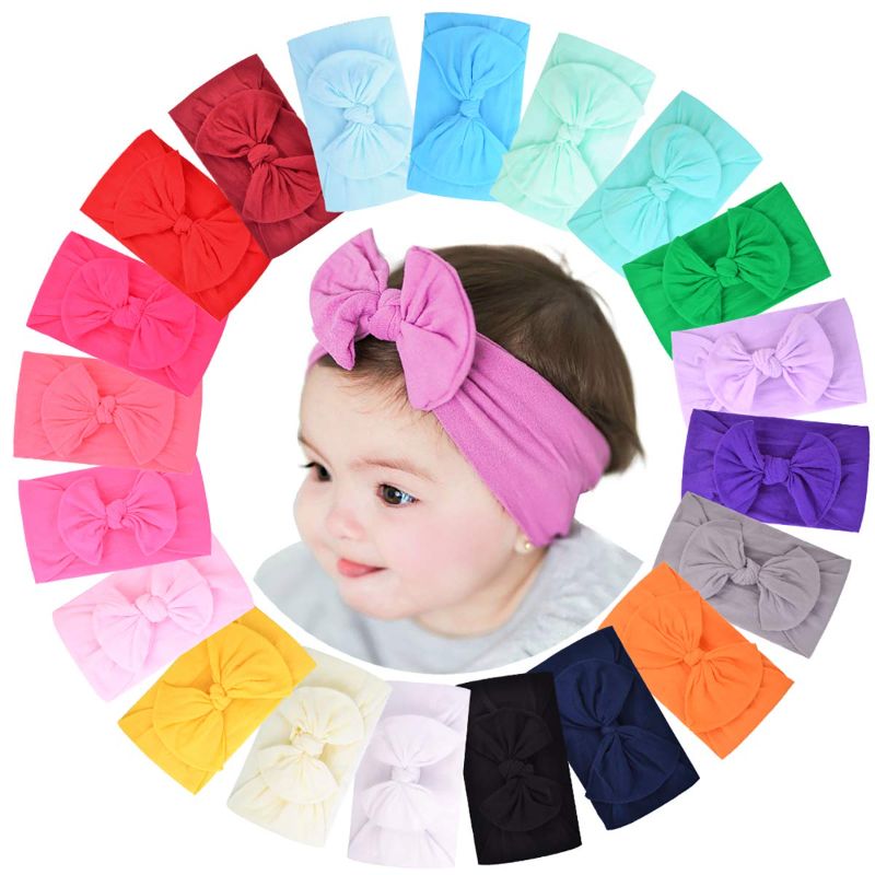 Photo 1 of 20pcs Baby Girls Nylon Headbands Turban Hair Bows Hair Band Elastic Hair Accessories for Kids Toddlers Infants Newborn