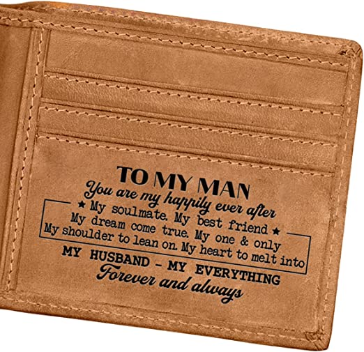 Photo 1 of DOPTIKA Engraved Bifold Wallet - My Happily Ever After - Personalized Leather Rfid Wallet For Men - Mens Wallets Men Christmas Gifts Husband Gifts From Wife Gifts For Men