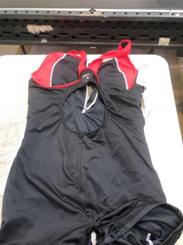Photo 2 of BALEAF Women's Boyleg One Piece Swimsuits Conservative Racerback Training Athletic Swimwear with Zipper Bathing Suits 36 Black/Red