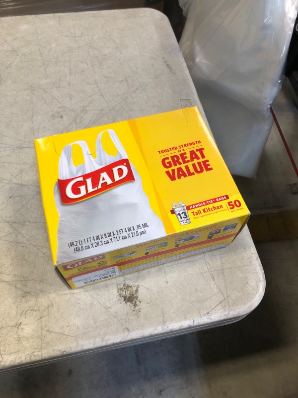 Photo 1 of Glad Tall Kitchen Handle-tie Trash Bags - 13 Gallon White Trash Bag - 50 Count (package May Vary)