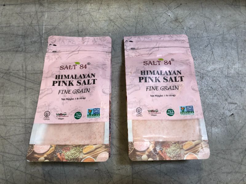 Photo 2 of 2PC OF Salt 84 - Himalayan Pink Salt - Fine Grain - Kosher - Vegan - Non GMO - Halal (1 lb Bag), EXP FEB2025