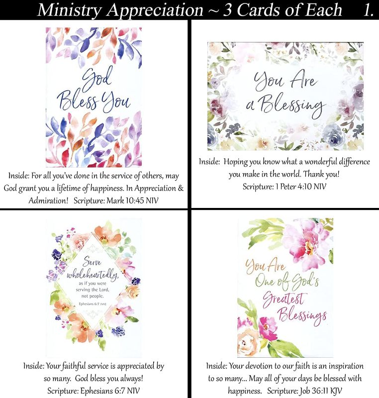 Photo 4 of Ministry / Service Appreciation ~ 36 Card Set ~ Religious Greeting Card Assortment w/ Scripture