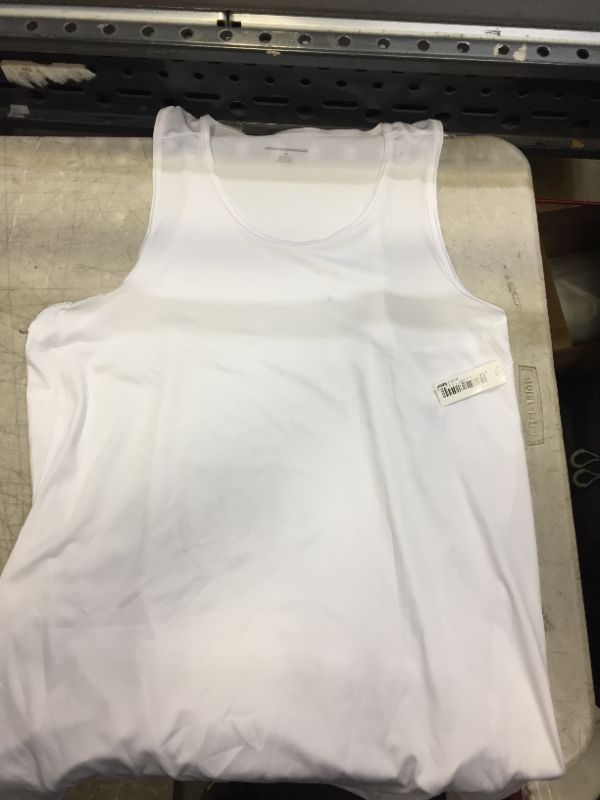 Photo 2 of Amazon Essentials Men's Tech Stretch Tank T-Shirt Medium White (WITH STAINS)