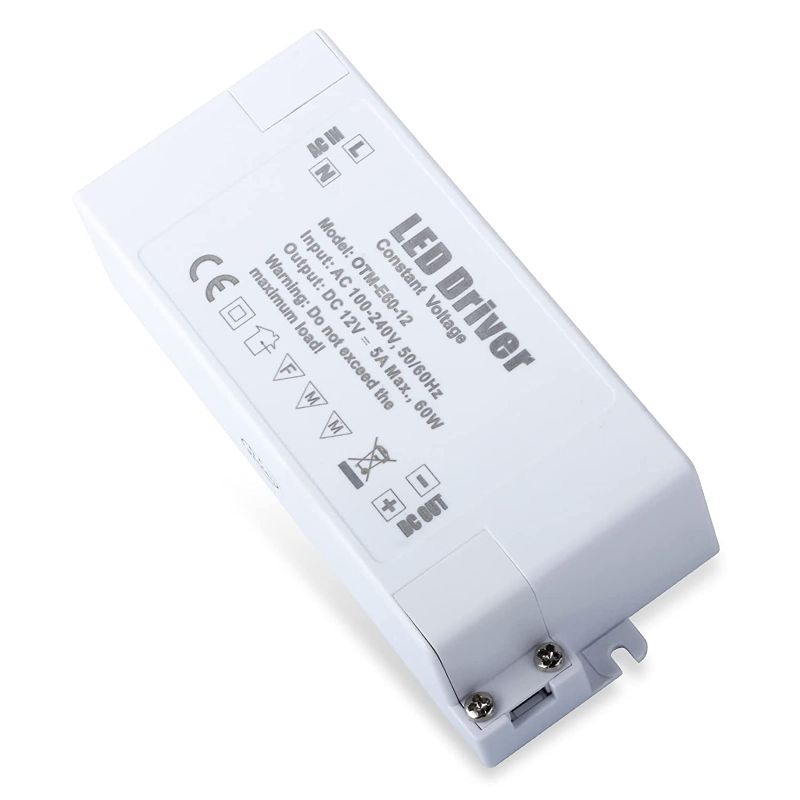 Photo 1 of YAYZA! LED Driver 12V 60W, 100-240V to 12V Transformer, IP44 5A Low Voltage Power Supply, AC to DC Adapter, PSU Constant Voltage for LED Strip Lights, Cabinet Lights, LED Bulbs
