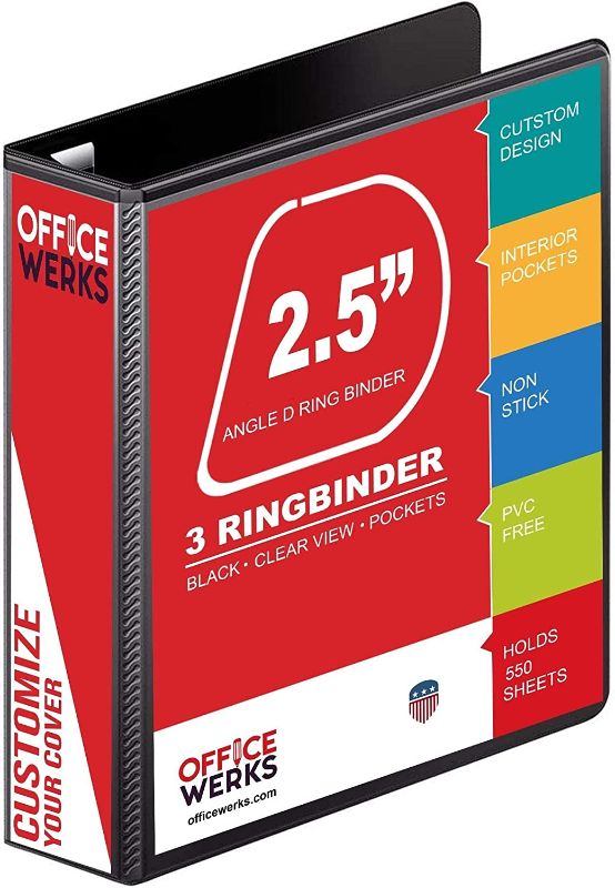 Photo 1 of 3 Ring Binder, 2.5 Inch D Ring Binders, 8.5" x 11" Presentation Folder View Binder with Pockets, Durable Non-Stick Customizable Clear View Cover for Documents, Files, Projects (Black)
