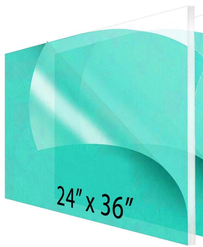 Photo 1 of  1/8" Thick Clear Acrylic Sheet - 24" x 36" Pre-Cut Plexiglass Sheet for Craft Projects, Signs, Sneeze Guard, and More - Cut with Laser, Power Saw, or Hand Tools 24 Inchx36 Inch Clear 