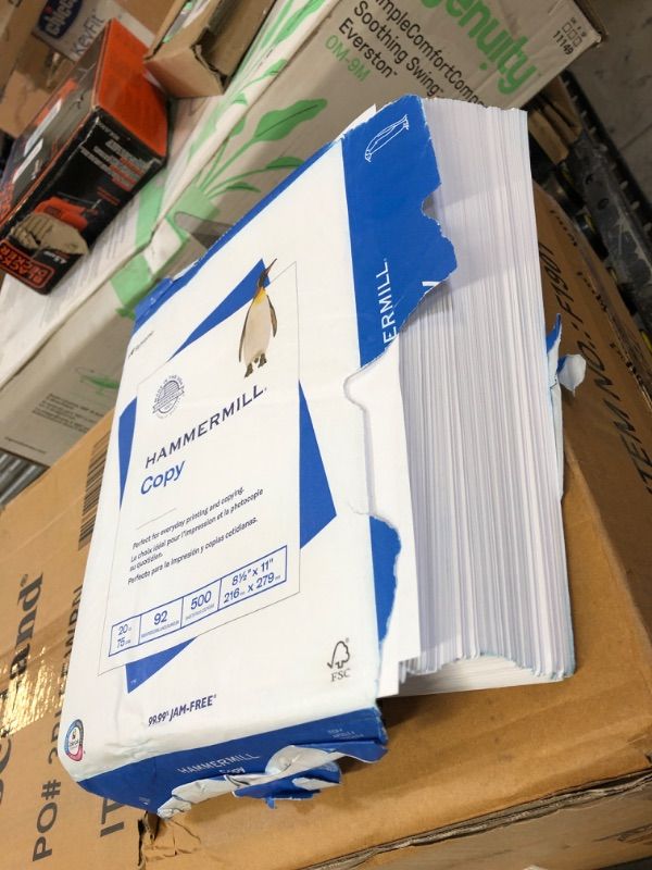 Photo 1 of Hammermill Printer Paper, 20 lb Copy Paper, 8.5 x 11 - 1 Ream (500 Sheets) - 92 Bright, Made in the USA 1 Ream | 500 Sheets Letter (8.5x11)(packaging damage)