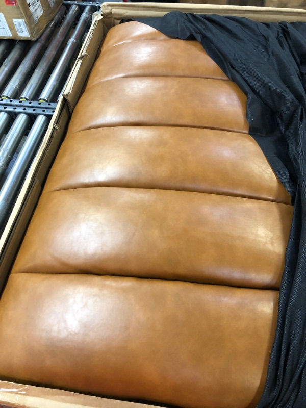 Photo 3 of Novogratz Brittany Futon, Convertible Sofa & Couch, Camel Faux Leather Sofas, Width: 81.5",Depth: 34.5",Height: 31.5" Camel Faux Leather Futon