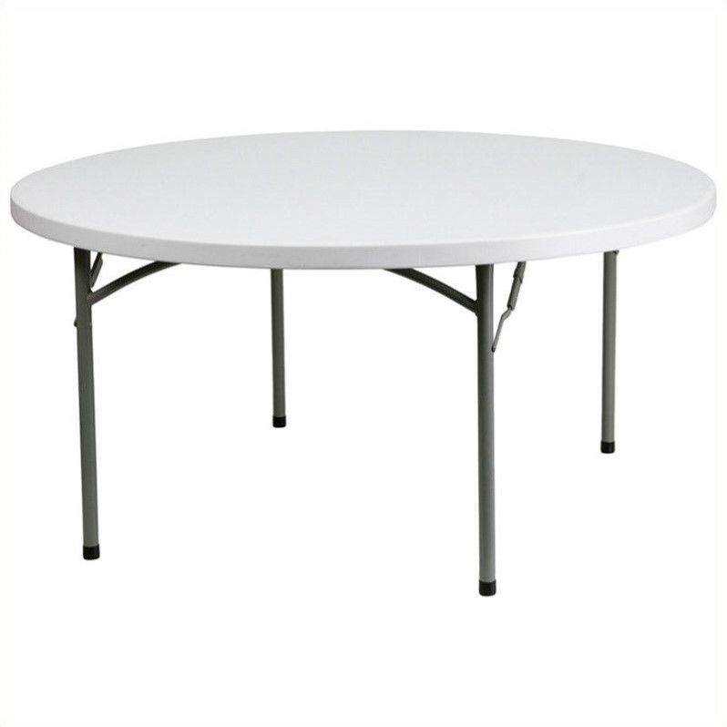 Photo 1 of 60'' Round Granite White Plastic Folding Table
