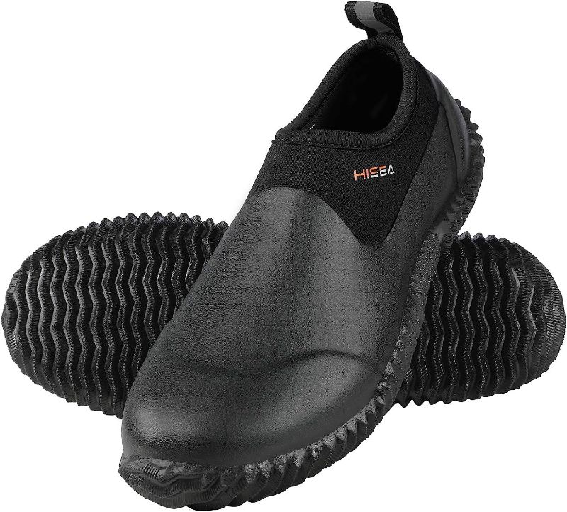 Photo 1 of HISEA Unisex Waterproof Garden Shoes, Men's Ankle Rain Boots Women's Slip-On Footwear Rain Shoe Rubber Neoprene Outdoor Booties for Gardening, Farming, Camping, Car Wash, Lawn Care and Yard Work SIZE6M

