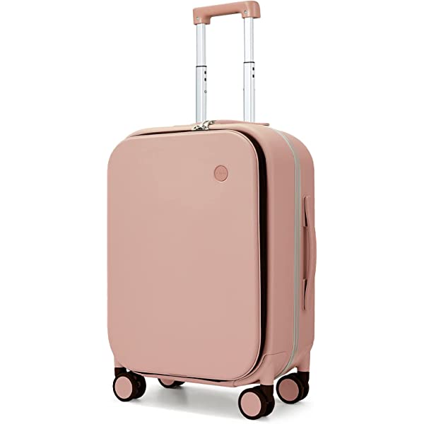 Photo 1 of Mixi Carry On Luggage, 20'' Suitcases with Spinner Wheels, Rolling Travel Suitcase with Front Laptop Pocket Luggage Aluminum Frame PC Hardside with TSA Lock and Cover, PINK
