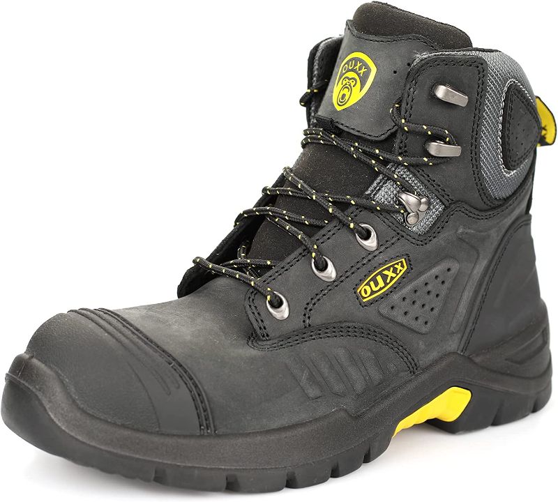 Photo 1 of OUXX Work Boots for Men, Waterproof Steel Toe YKK Zipper Non-Slip Rubber Leather Shoes, Puncture-Proof(OX2720)
