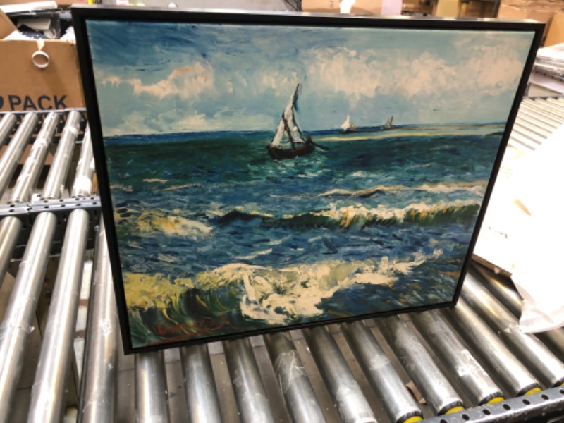 Photo 2 of Wieco Art Black Framed Art Seascape at Saintes Maries by Vincent Van Gogh Oil Paintings Reproduction Modern Canvas Prints Sea Pictures on Canvas Wall Art for Living Room Home Deco 24x20inch (Black Frame)