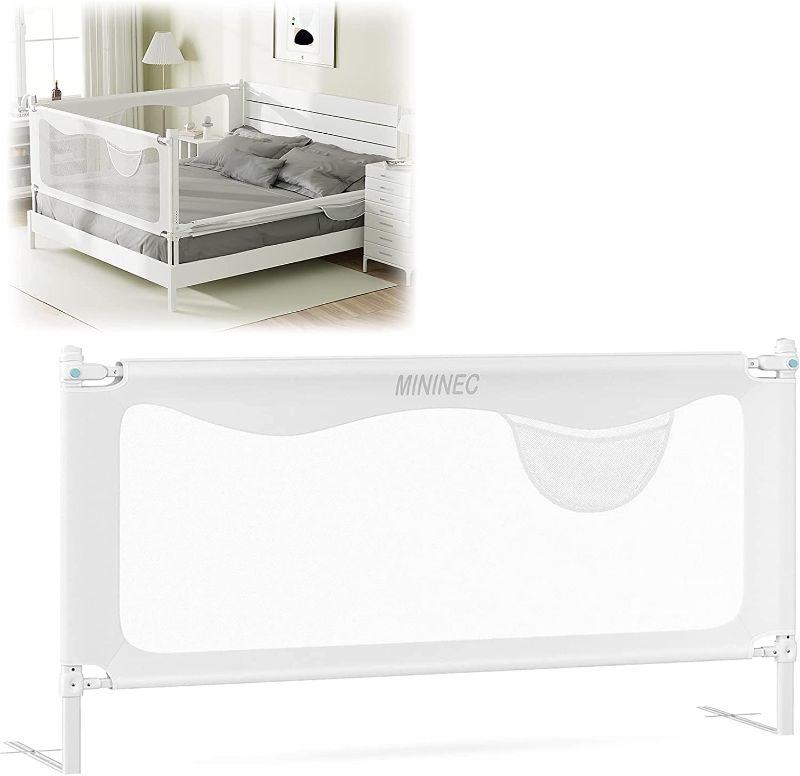 Photo 1 of MININEC Bed Rail for Toddlers Baby, Long Toddler Bedrail Guard for Kids Children, Strong Babies Bed Rail for Twin, Full Size, Queen & King Mattress with Reinforced Anchor Safety White