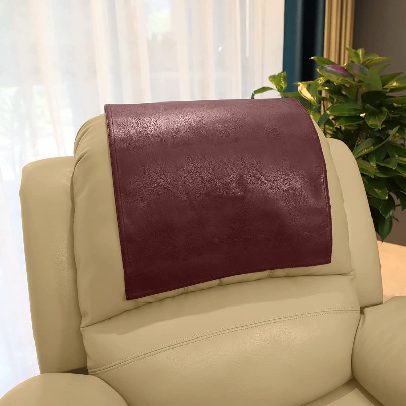 Photo 1 of AmazeCov Headrest Cover for Furniture Slipcovers,Faux Leather Headrest Protector for Recline Chair Vinyl Head Protector Cover for Sofa,Theater Seat Cover for Home & Office 17x27 Inches, Burgundy
