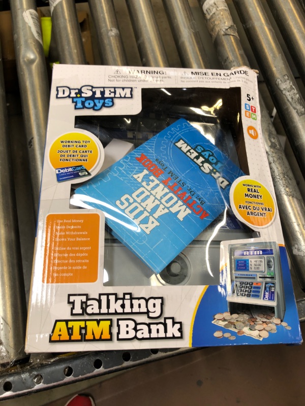 Photo 2 of Dr. STEM Toys Kids Talking ATM Machine Savings Piggy Bank with Digital Screen, Electronic Calculator That Counts Real Money, and Safe Box for Kids, Silver