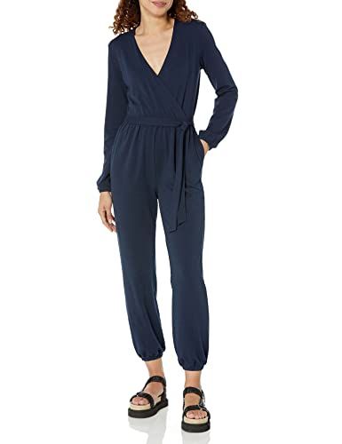 Photo 1 of Amazon Essentials Women's Knit Surplice Jumpsuit (Available in Plus Size), Navy, Medium
