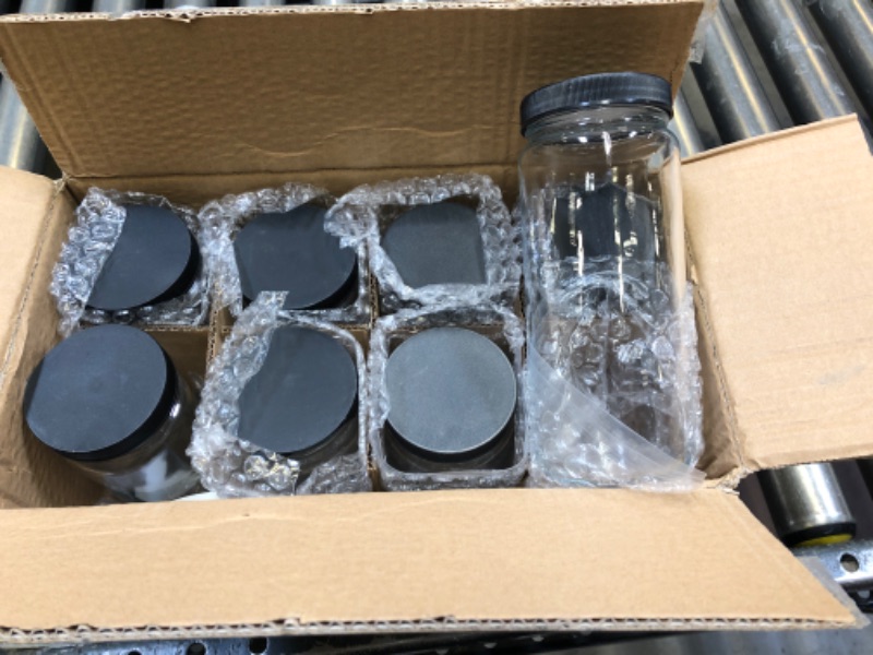 Photo 2 of [ 8 Pack ] Glass Juicing Bottles with 2 Straws & 2 Lids w Hole- 16 OZ Travel Drinking Jars, Water Cups with Black Airtight Lids, Reusable Tall Mason Jar for Juice, Boba, Smoothie, Tea, Kombucha
