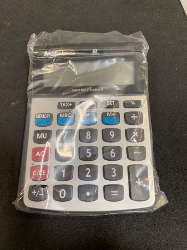 Photo 2 of Amazon Basics LCD 8-Digit Desktop Calculator, 1 Pack, Small, Silver
