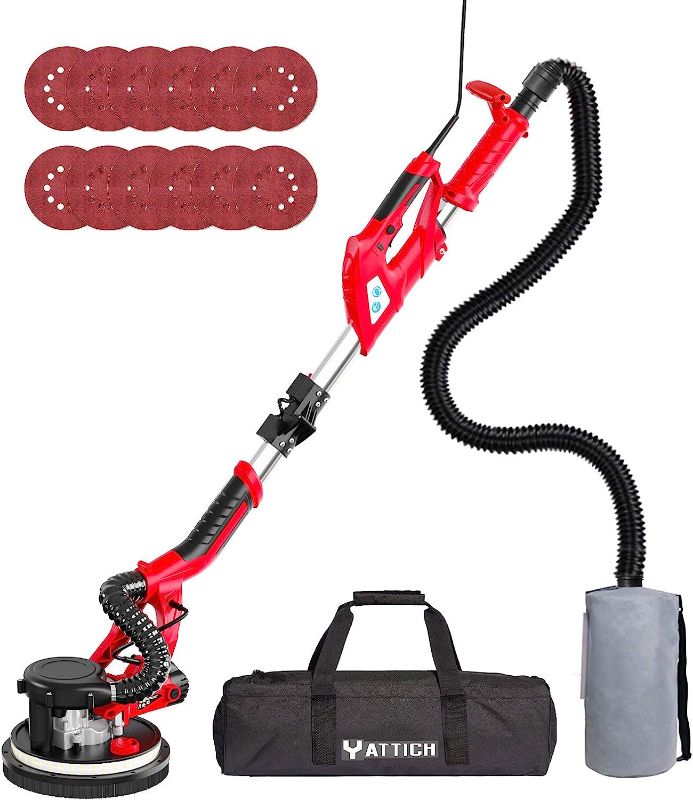 Photo 1 of YATTICH Drywall Sander, 750W Electric Sander with 12 Pcs Sanding discs, 7 Variable Speed 800-1750 RPM Wall Sander with Extendable Handle, LED Light, Long Dust Hose, Storage Bag and Work Glove, YT-916
