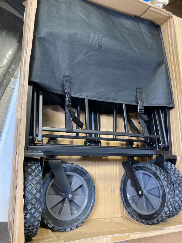 Photo 1 of 220 lbs Capacity Folding Wagon, Utility Garden Cart Collapsible with Wheels for Outdoor Camping, Black
