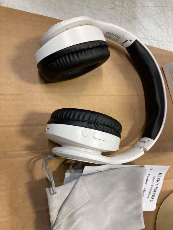 Photo 2 of Bluetooth Headphones Wireless, pollini 40H Playtime Foldable Over Ear Headphones with Microphone, Deep Bass Stereo Headset with Soft Earmuffs for iPhone/Android Cell Phone/PC(White Black)