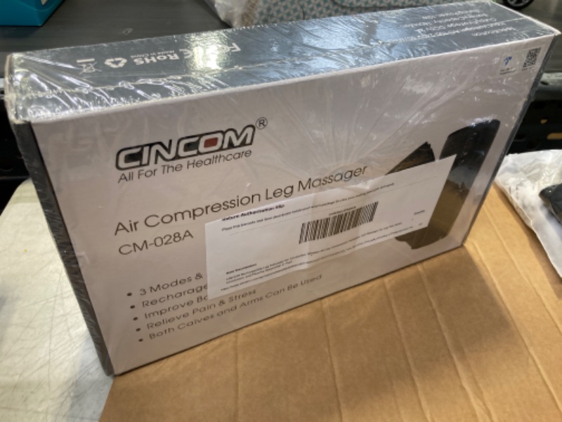 Photo 2 of CINCOM Rechargeable Leg Massager for Circulation, Wireless Air Leg Compression Massager, Calf Massager for Leg Pain Relief?Circulation, and Muscles Relaxation (1 Pair) ------factory sealed   
 