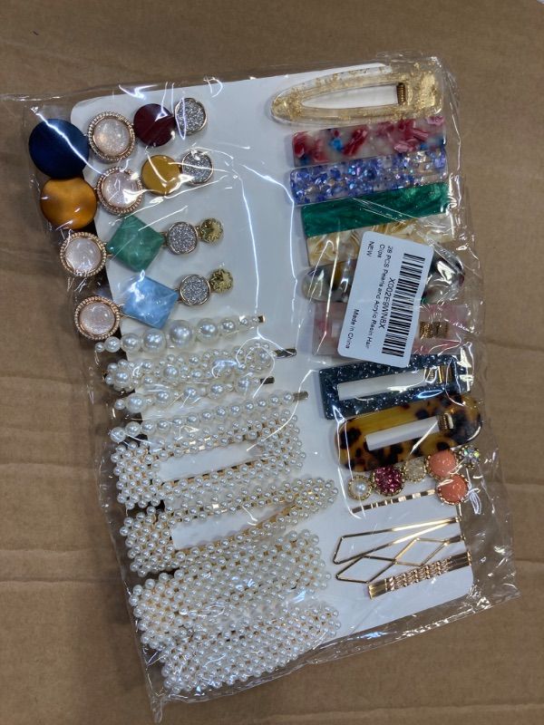 Photo 1 of 28 PCS Hingwah Pearls and Acrylic Resin Hair Clips, Handmade Hair Barrettes, Marble Alligator bobby pins, Glitter Crystal Geometric Hairpin, Elegant Gold Hair Accessories, Gifts for Women Girls