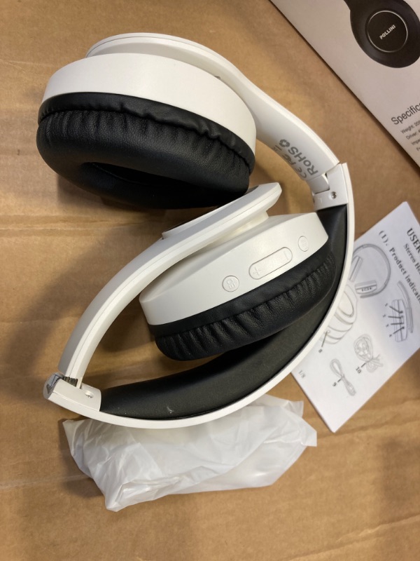 Photo 2 of Bluetooth Headphones Wireless, pollini 40H Playtime Foldable Over Ear Headphones with Microphone, Deep Bass Stereo Headset with Soft Earmuffs for iPhone/Android Cell Phone/PC(White Black)