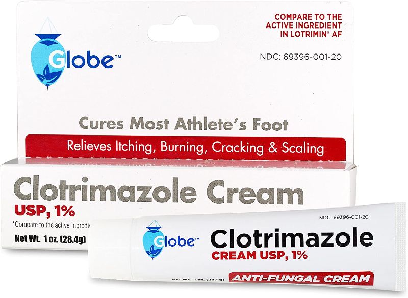 Photo 1 of 2pcs Globe Clotrimazole Cream 1% (1 oz) Relieves The itching, Burning, Cracking and Scaling associated Athletes Foot, Jock Itch, Ringworm and More.--exp date 02/2026
 