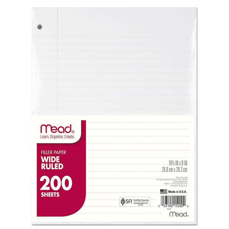 Photo 1 of Mead Five Star Wide Ruled Notebook Filler Paper, 10 1/2" x 8", 200 sheets/Pack