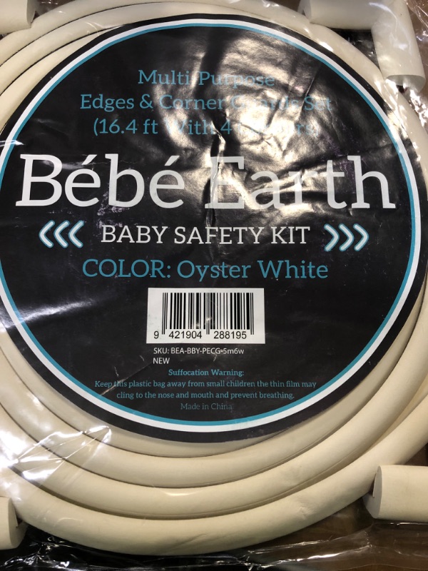 Photo 2 of Bebe Earth Baby Proofing Edge and Corner Guard Protector Set, 16 Feet Edges & 4 Foam Corners, Furniture and Tables Child Baby Proof Bumpers, Pre-Taped Corner Cushions - Oyster White Oyster White 16 Feet + 4 Corners