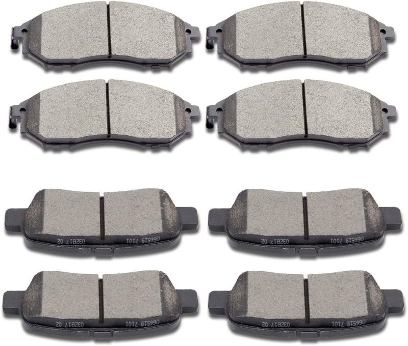 Photo 1 of Ceramic Brake Pads Kits,SCITOO 8pcs Brakes Pads Set fit for Infiniti EX35,EX37,FX35,FX37,FX45,G25,G35,G37,M35,M35h,M37,M56,Q40,Q70L,QX50,QX70,for Nissan 350Z,370Z,Murano
